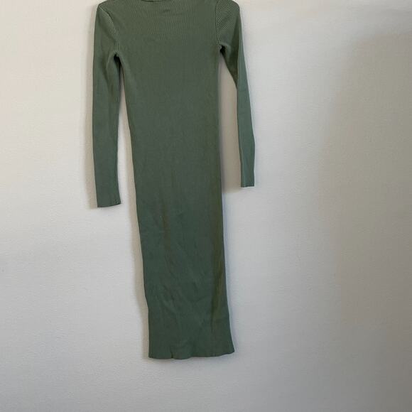 Zara Sweater Dress Women S Green Midi Knit Minimalist Casual Boho Squareneck - Picture 2 of 7
